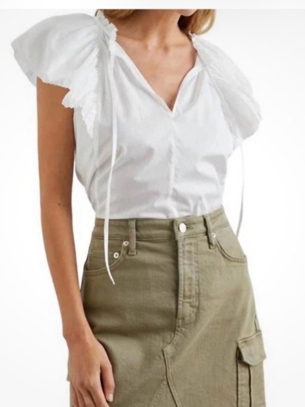Rails Karysa White Ruffle Sleeve V-Neck Blouse Large